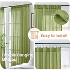 BGment Olive Green Linen Curtains 36 Inch Length for Short Kitchen Window - Rod Pocket Small Drapes Sheer Light Filtering for Cafe Bedroom Decor Lightweight Natural Rustic, 2 Panels Set, 42 X 36 Inch