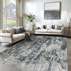 XLUEZ 6x9 Area Rugs for Living Room, Washable Modern Abstract Large Area Rug Neutral Soft Non Slip Kids Rug Stain Resistant Indoor Carpet for Bedroom Nursery Dining Room Playroom(BlackGreyGold,6'x9')