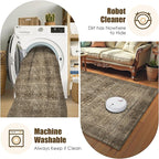 Washable Area Rug 4' x 6' Vintage Traditional Persian Mat - Foldable Distressed Non-Slip Machine Washable Carpet for Living Room Bedroom Kitchen Home Decor - Mocha and Taupe