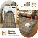 Washable Area Rug 6' x 9' Vintage Traditional Persian Mat - Foldable Distressed Non-Slip Machine Washable Carpet for Living Room Bedroom Kitchen Home Decor - Mocha and Taupe