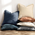 MIULEE Linen Fringe Decorative Euro Throw Pillow Covers Indigo Blue 26x26