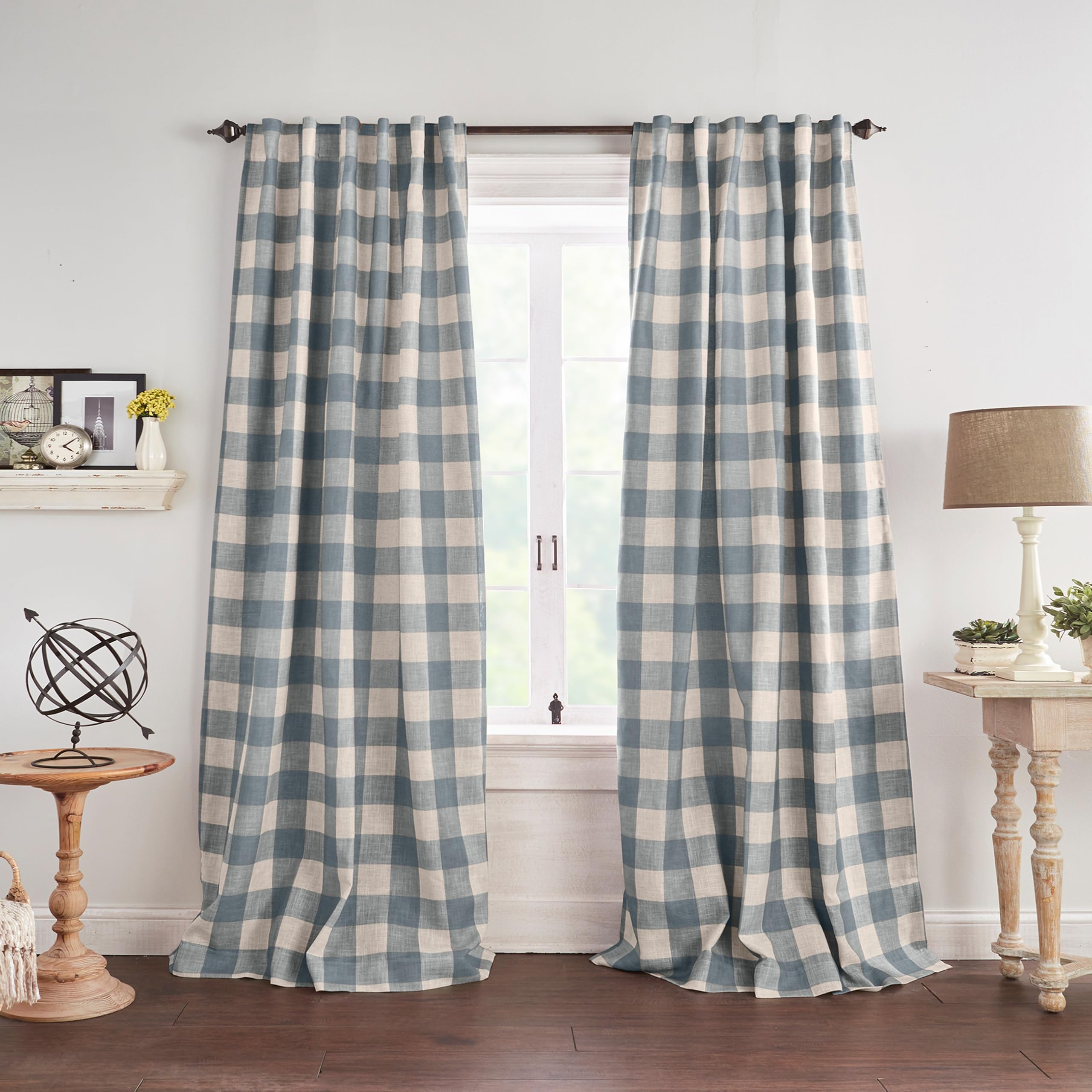 Threadmade Grainger Buffalo Check Blackout Window Curtain, Chambray - 52" W x 84" L