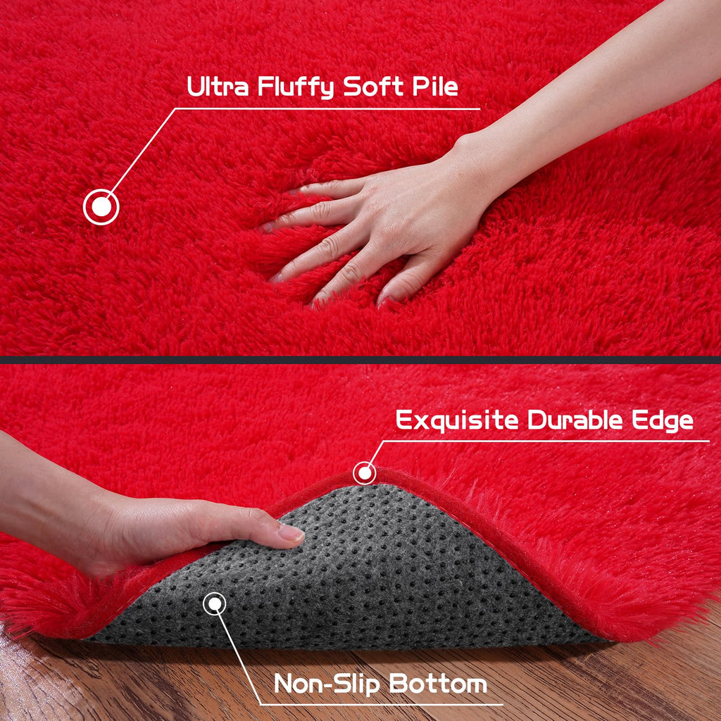 Pionblank Fluffy Area Rug for Bedroom 4x6 Feet, Indoor Plush Carpet, Red