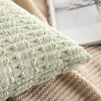 MIULEE Pack of 2 Spring Corduroy Decorative Throw Pillow Covers 16x16 Inch Soft Boho Striped Pillow Covers Modern Farmhouse Home Decor for Summer Sofa Living Room Couch Bed Light Green
