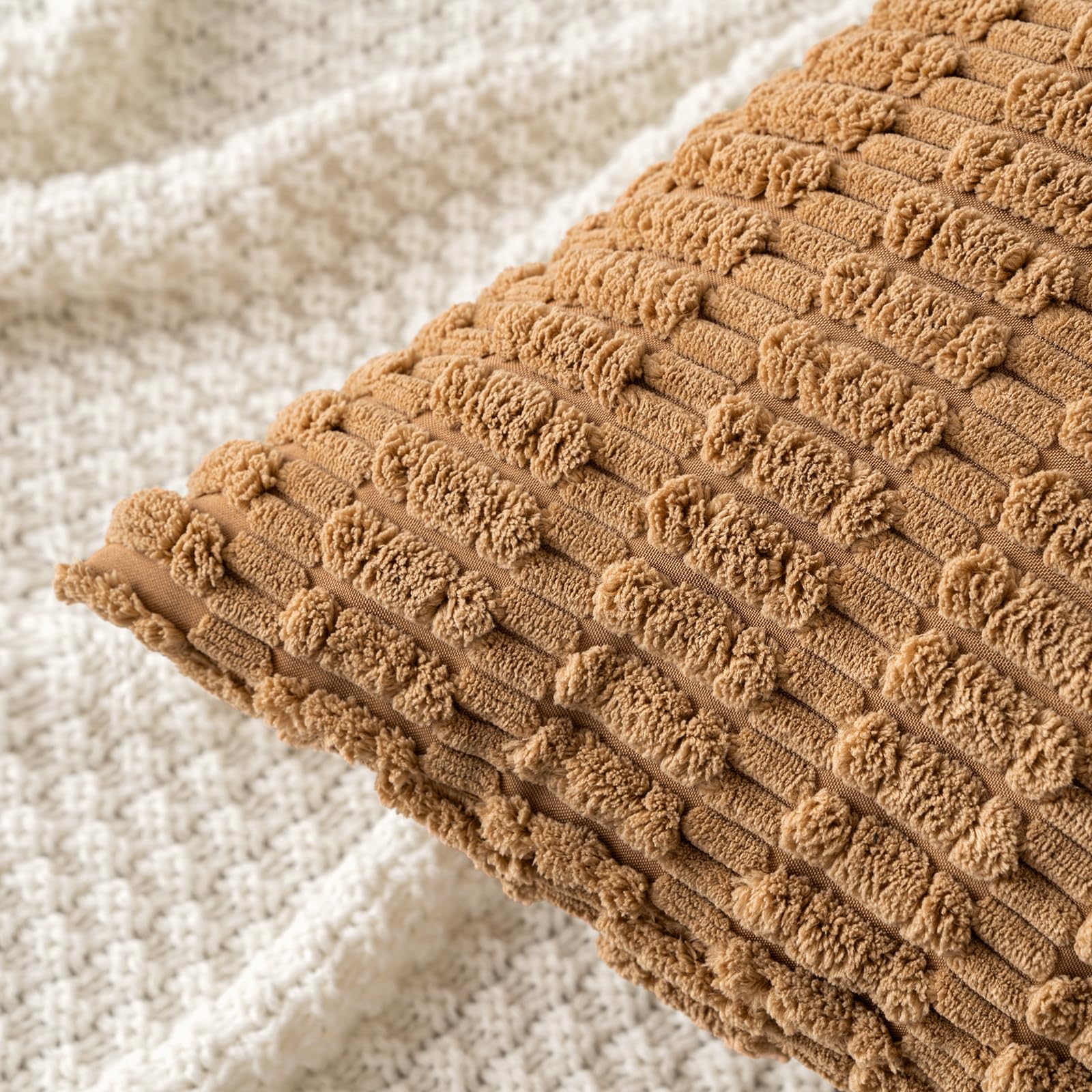 MIULEE Lumbar Corduroy Decorative Throw Pillow Covers 12x20 Brown Pack of 2