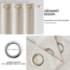 MIULEE Linen Curtains for Bedroom 100% Blackout Thermal Insulated Birch Grommet Room Darkening Curtains & Drapes for Living Room Nursery 52 x 63 Inch (2 Panels)
