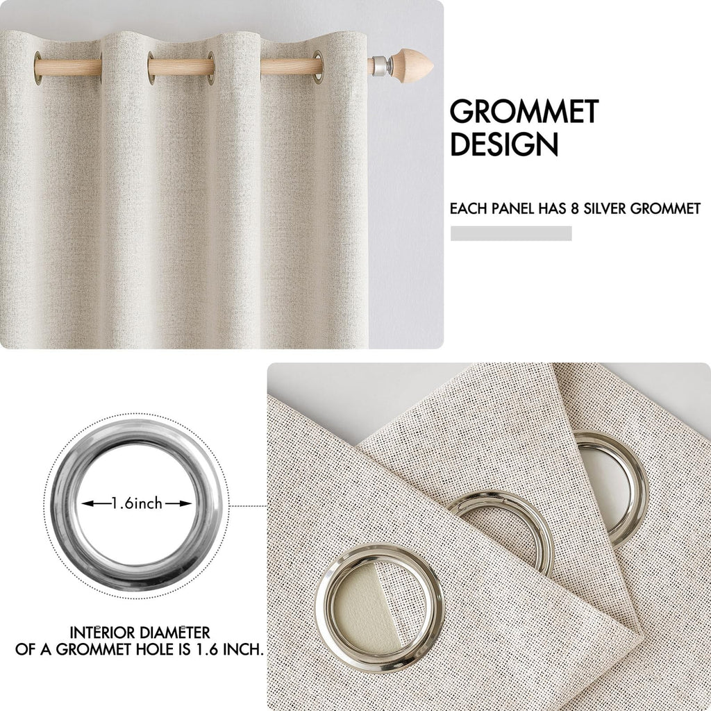 MIULEE 100% Blackout Linen Curtains for Bedroom 52x84 Inches Birch