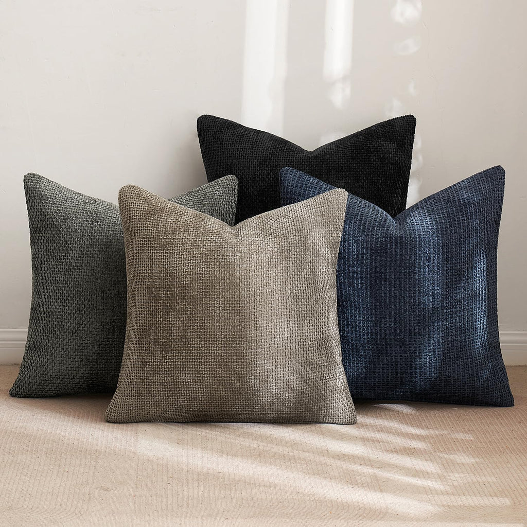 MIULEE Soft Decorative Chenille Pillow Covers Navy Grey 18x18 Pack of 4