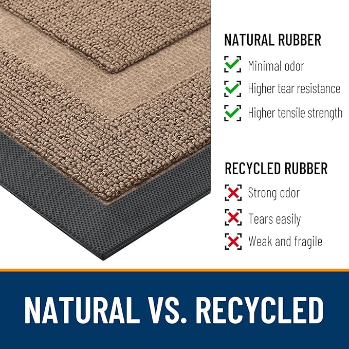 OLANLY Front Door Mat Indoor Outdoor Entrance, Waterproof All-Season, All-Weather Doormat, Sturdy Natural Rubber, Low Profile, Easy Clean Patio Porch Entryway Mat, 33x21, Mocha
