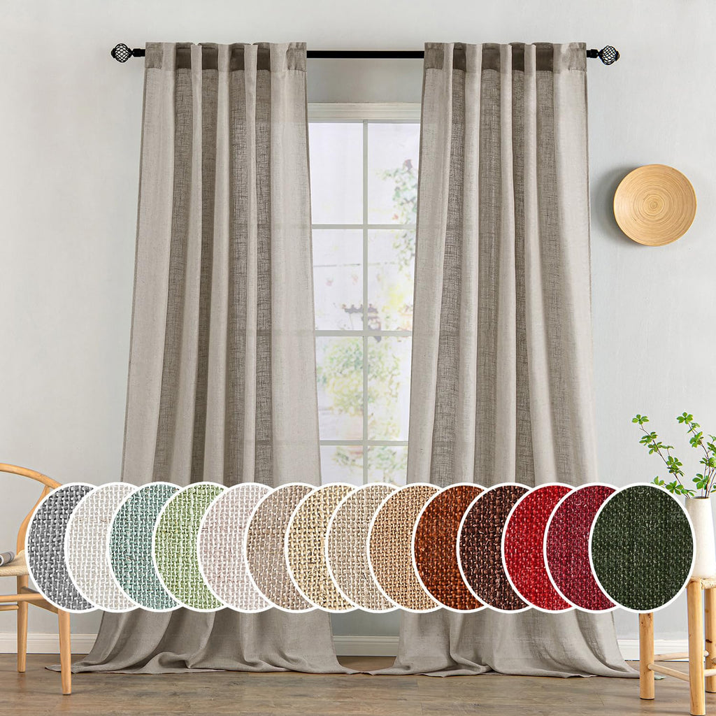 MIULEE Burlywood Birch Linen Curtains 52x96 Inch Long 2 Panels for Bedroom
