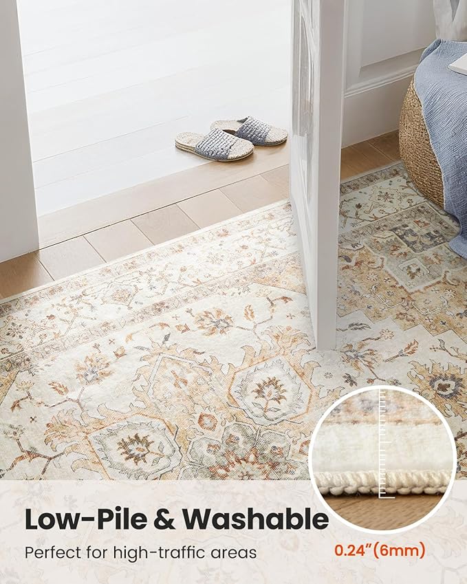 AMADA HOMEFURNISHING 4x6 Washable Area Rug, Low-Profile Entryway Rug with Non-Slip Backing & Durable Edge Binding, Vintage Rugs for Bedroom, Entryway & Kitchen