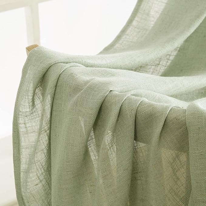 MIULEE Sage Green Linen Curtains 72 Inch Length 2 Panels for Bedroom Living Room, Soft Thick Linen Textured Window Drapes Semi Sheer Light Filtering Back Tab Rod Pocket Burlap Look Decor, W37xL72
