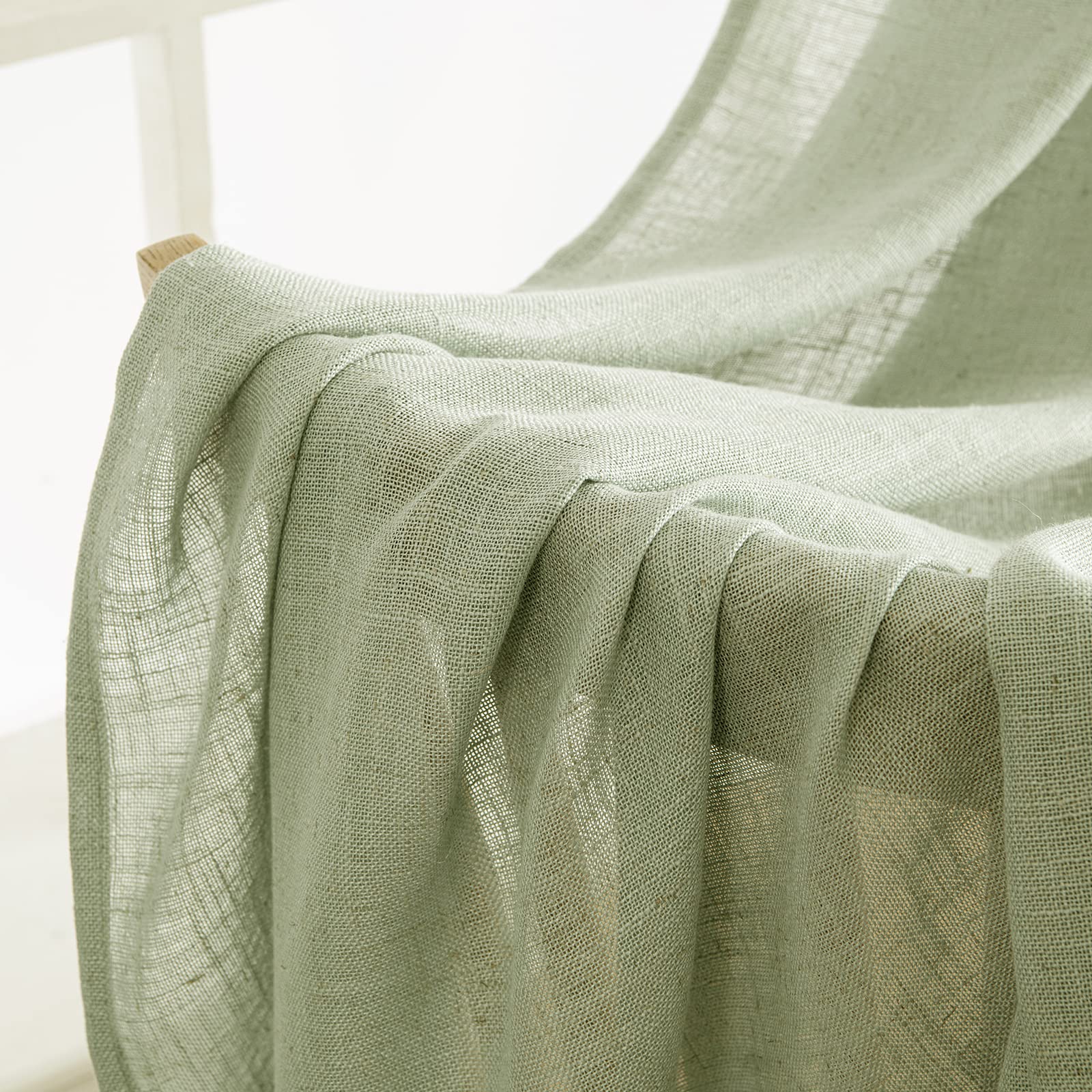 MIULEE Sage Green Linen Curtains 52x72 Inch Length for Bedroom Living Room