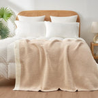Snuggle Sac Super Soft & Reversible Heather Beige Throw - Oversized Cozy Knit Blanket for Bed, Sofa, Living Room, Twin Size (60x80 Inches)