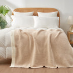 Snuggle Sac Heather Throw Blanket for Couch, Reversible Super Soft Blankets Warm Cozy Knit Fuzzy Plush Lightweight for Sofa, Bed, Camping, Picnic (Heather Beige, Throw-XL(50"x 70"))