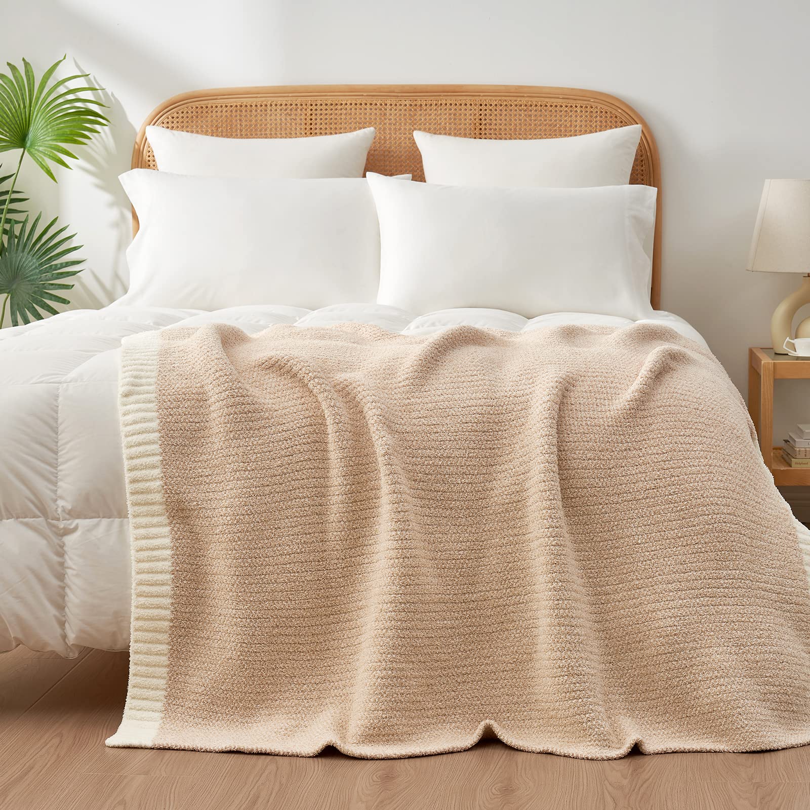 Snuggle Sac Heather Throw Blanket for Couch, Reversible Super Soft Blankets Warm Cozy Knit Fuzzy Plush Lightweight for Sofa, Bed, Camping, Picnic (Heather Beige, Throw(50"x60"))