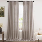 Brownish Grey Linen Curtains 96 Inches Long for Living Room Back Tab Vintage Rustic Farmhouse Light Filtering Curtain Burlap Textured Linen Drapes 96 Inch Length for Dinning Room Bedroom 52x96 8 FT