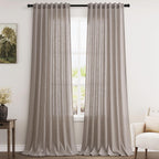 Brownish Grey Linen Curtains 96 Inches Long for Living Room Back Tab Vintage Rustic Farmhouse Light Filtering Curtain Burlap Textured Linen Drapes 96 Inch Length for Dinning Room Bedroom 52x96 8 FT