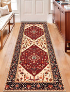 SERISSA Boho Washable Runner Rug, 2x6 Rug Runner Non-Slip Vintage Red Black Hallway Kitchen Runner Rug Ultra Soft Print Distressed Floor Carpet Runner for Bedroom Bathroom Laundry Living Room