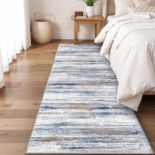 4x8 Wide Washable Runner Rug: Easy-to-Clean Runners for Hallway Entryway Kitchen Bedroom Living Room - Stain and Water Resistant Rugs with Non-Slip Backing - Soft Low-Pile Carpet Beige Grey — 3' x 7' (Runner)