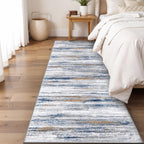 3x8 Washable Runner Rug for Family: Easy-to-Clean Runners for Hallway Entryway Kitchen Bedroom - Stain and Water Resistant Rugs with Non-Slip Backing - Soft Low-Pile Carpet Navy Grey