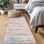 KOZYFLY Modern Abstract Runner Rug 2x6 Multi Pink Runners for Hallways Kitchen Rug Non Slip Washable Carpet Rug Runner Laundry Mat with Soft Low Pile for Entryway Bathroom Bedroom Kitchen