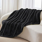 BEDELITE Ribbed Fleece Throw Blanket for Couch, Black, 50"x70"