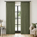 MIULEE Olive Green Pinch Pleated Linen Curtains 96 Inches Long 2 Panels