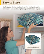 Area Rugs 4ft Washable Non-Slip, Floral Vintage Distress Print Pattern Medallion Carpet for Living Room Bedroom Dining Room, Teal Green Lake Blue Turquoise