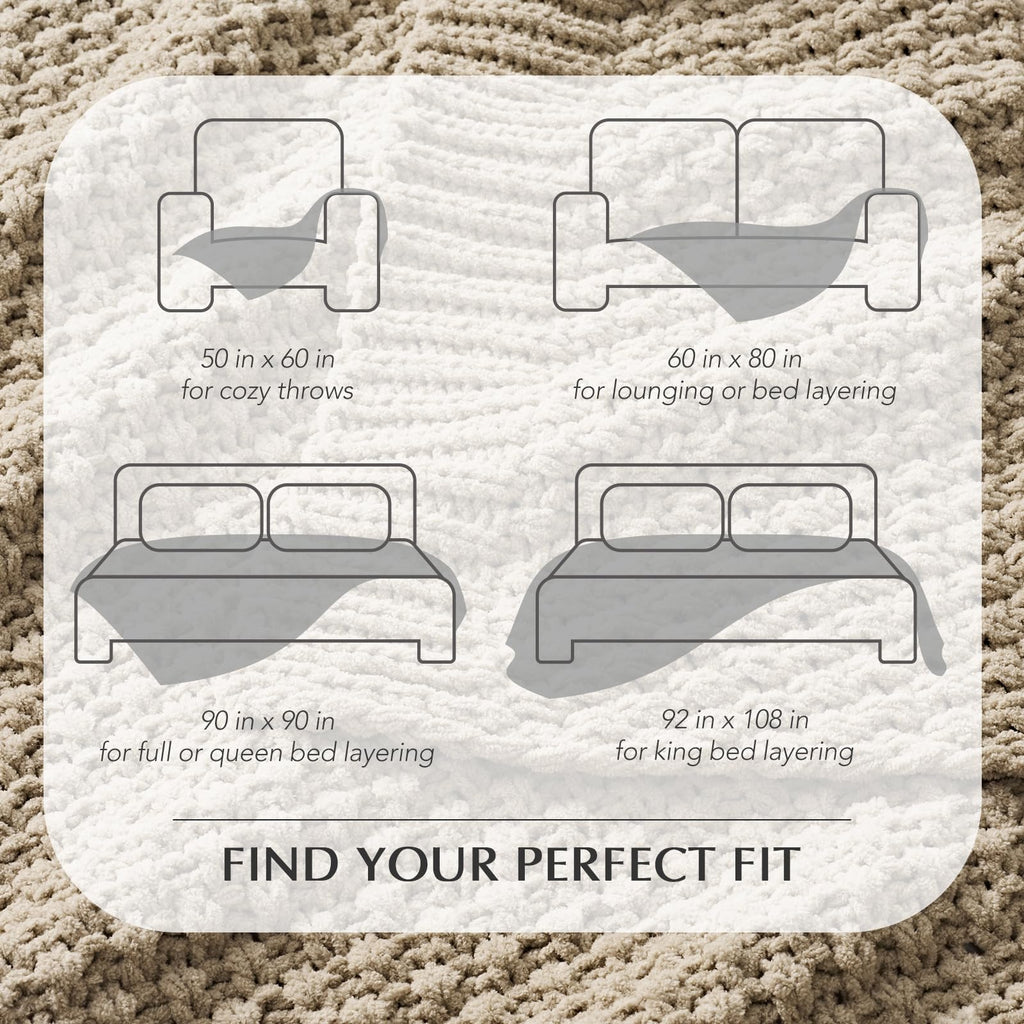 EVERGRACEHOME Chunky Chenille Knit Throw Blanket, 60 x 80, Sand Dune