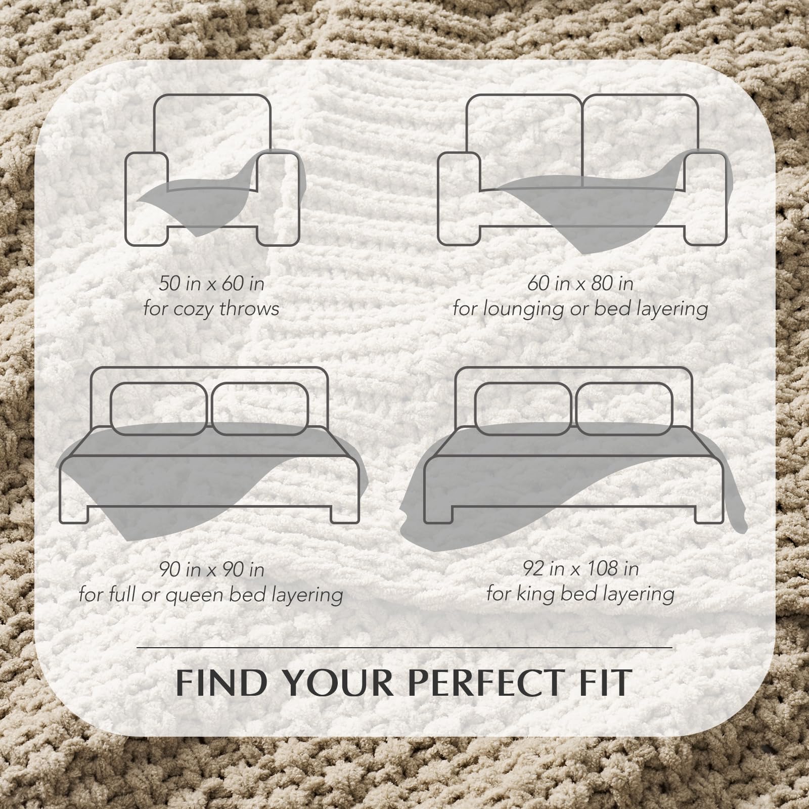 EVERGRACEHOME Chunky Chenille Knit Throw Blanket, 60 x 80, Sand Dune