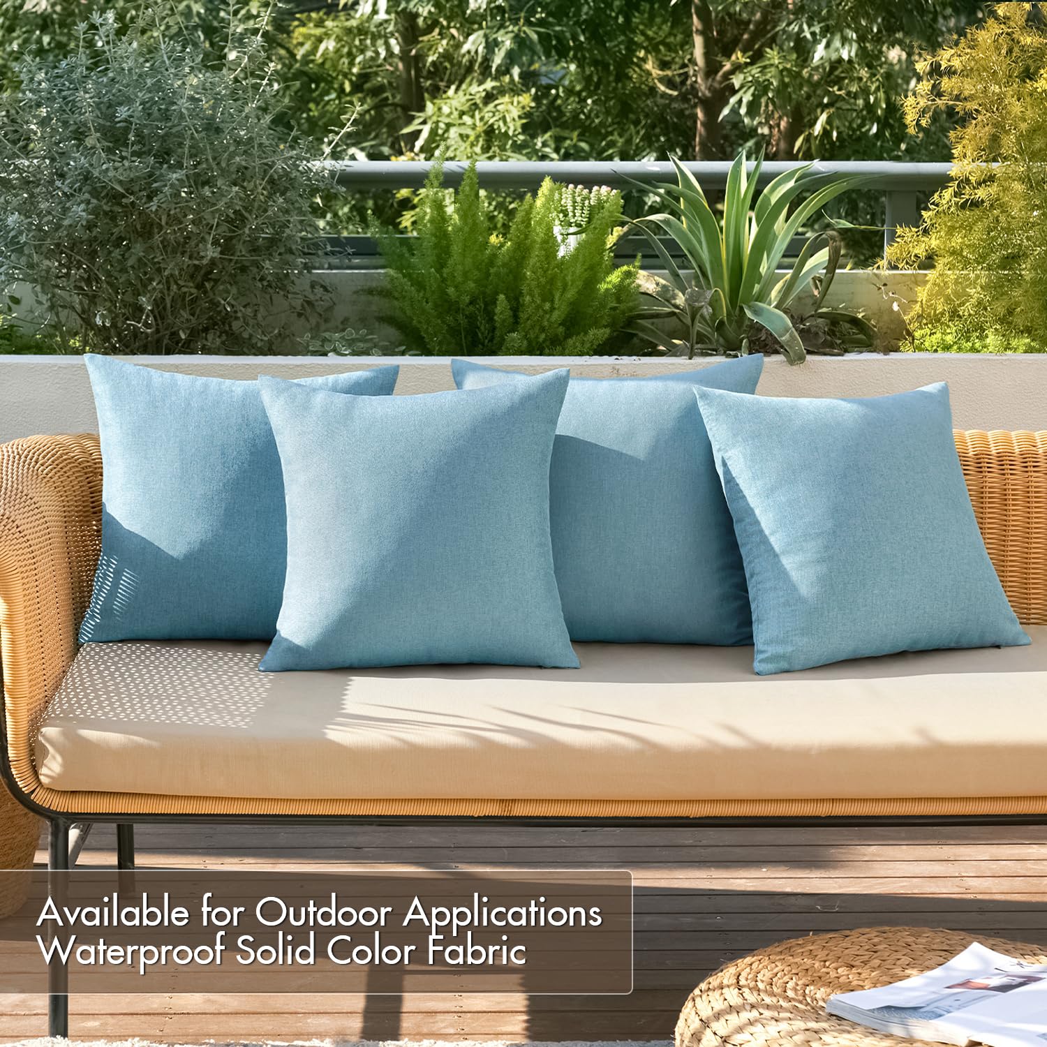 MIULEE Pack of 4 Decorative Outdoor Throw Pillow Covers Linen Waterproof Pillow Covers Summer Farmhouse Cushion Cases for Patio Garden Tent Balcony Couch Sofa 18x18 Inch Blue Gray