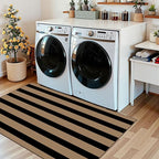 Black Tan Striped Entry Rug - 3x5 Ft Washable Indoor Outdoor Front Door Mat Outside Entrance Front Porch Mat Non-Slip Floor Carpet for Living Room Bedroom Entryway Kitchen Office Porch Decor