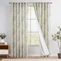 jinchan Green Floral Linen Light Filtering Curtains for Living Room 84 Inches Long