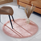 linmopm Faux Fur Rug Sheepskin Shag Fluffy Fuzzy Pink 3x3 ft Rugs for Bedroom Bedside Bed Floor Living Room Plush Round High-Density Cushion Carpet Super Sofa Cover