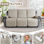 TAOCOCO 100% Waterproof Recliner Sofa Covers 3 Seater Split Couch Covers for 3 Cushion Reclining Couch with Straps, Non Slip Reclining Couch Covers Furniture Protector for Kids Pets(3 Seater, Cream)