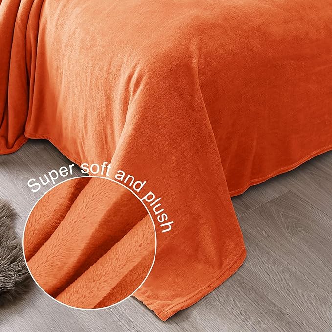 Exclusivo Mezcla Soft Fleece Blanket Twin Size for Bed, Burnt Orange