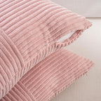 Fancy Homi 2 Packs Blush Pink Lumbar Decorative Throw Pillow Covers 20x28 Inch for Living Room Couch Bed, Rustic Farmhouse Boho Home Decor, Soft Striped Corduroy Rectangle Accent Cushion Case 50x70 cm