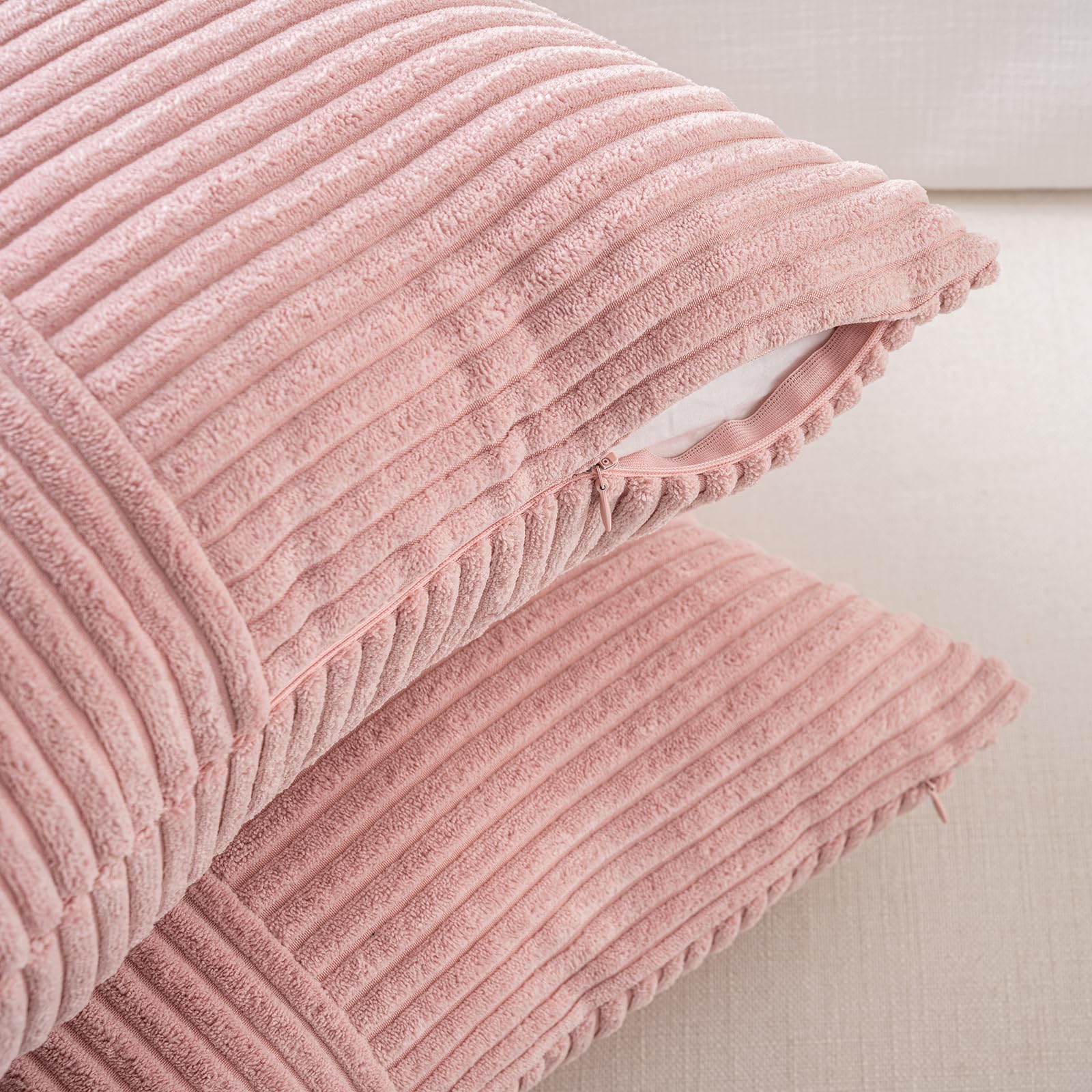 Fancy Homi 2 Packs Blush Pink Decorative Throw Pillow Covers 18x18 Inch for Living Room Couch Bed, Rustic Farmhouse Boho Home Decor, Soft Corss Corduroy Patchwork Textured Square Cushion Case 45x45 cm