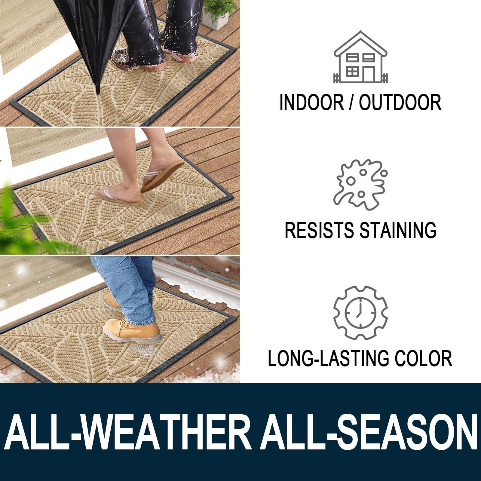 Colorxy Waterproof Front Doormat, Sturdy Natural Rubber Door Mat, 35x23