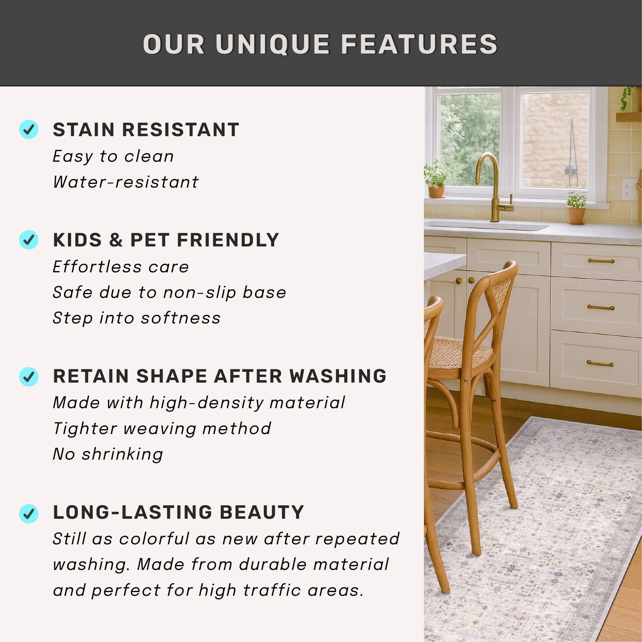 Hazo Haus Boho 3x16 Wide Hallway Runner - Light Gray and Sage, Washable Low Pile Non Slip Stain Resistant 16ft Runner Rug for Long Kitchen, Hallway, Floral Decor