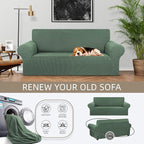 KEKUOU Stretch Loveseat Sofa Cover Slipcover,Couch Covers for 2 Cushion Couch Sofa (55"-78") Furniture Protector Sofa with Elastic Bottom for Kid,Dog. Jacquard Small Checked (Medium,Greyish Green)