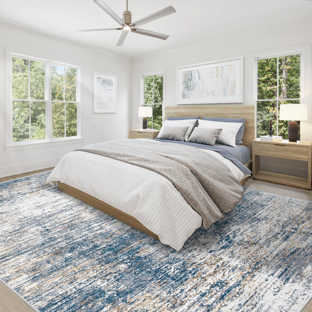 XLUEZ 9x12 Area Rug for Living Room, Washable Modern Abstract Large Area Rug Neutral Soft Non Slip Kids Rug Stain Resistant Indoor Carpet for Bedroom Dining Room Playroom Office(BlueWhite, 9'x12')