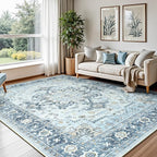 Lofus 6x9 Area Rugs for Living Room, Machine Washable Non-Slip Area Rug, Low Pile Large Rugs for Bedroom, Kitchen, Dining Room, Home Office, Vintage Oriental Print Rug, Blue Gold