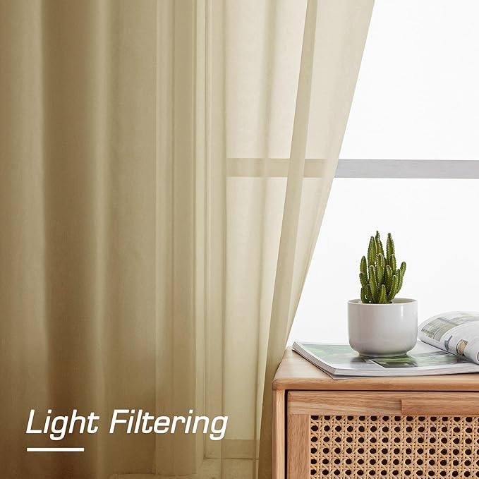 OWENIE Gold Sheer Curtains 78 Inch Length 2 Panels Set, Light Filtering Voile Fimly Sheer Drapes for Living Room/Bedroom, 2pcs, Gold Solid Rod Pocket Sheer Curtains, Each 42" W x 78" L