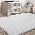 9X12 Large Area Rugs for Living Room Bedroom,White Big Shag Rug for Bedroom Dorm,Soft Fluffy Indoor Carpet Nursery Rugs for Kids Girls Room Home Decor (White, 9X12 Feet)