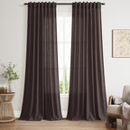 Cocoa Coffee Linen Curtains 90 Inch Long 2 Panels Set for Bedroom Living Room, Soft Linen Textured Window Drapes Semi Sheer Light Filtering Rod Pocket Back Tab Morden Style 52x90