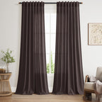 Extra Long Curtain Cocoa Coffee Morden Linen Blend Light Filtering Back Tab Curtains for Long Winodws 120 Inches Length, Semi Sheer Privacy Drapes for Living Room, 52x120 inch, 2 Panels