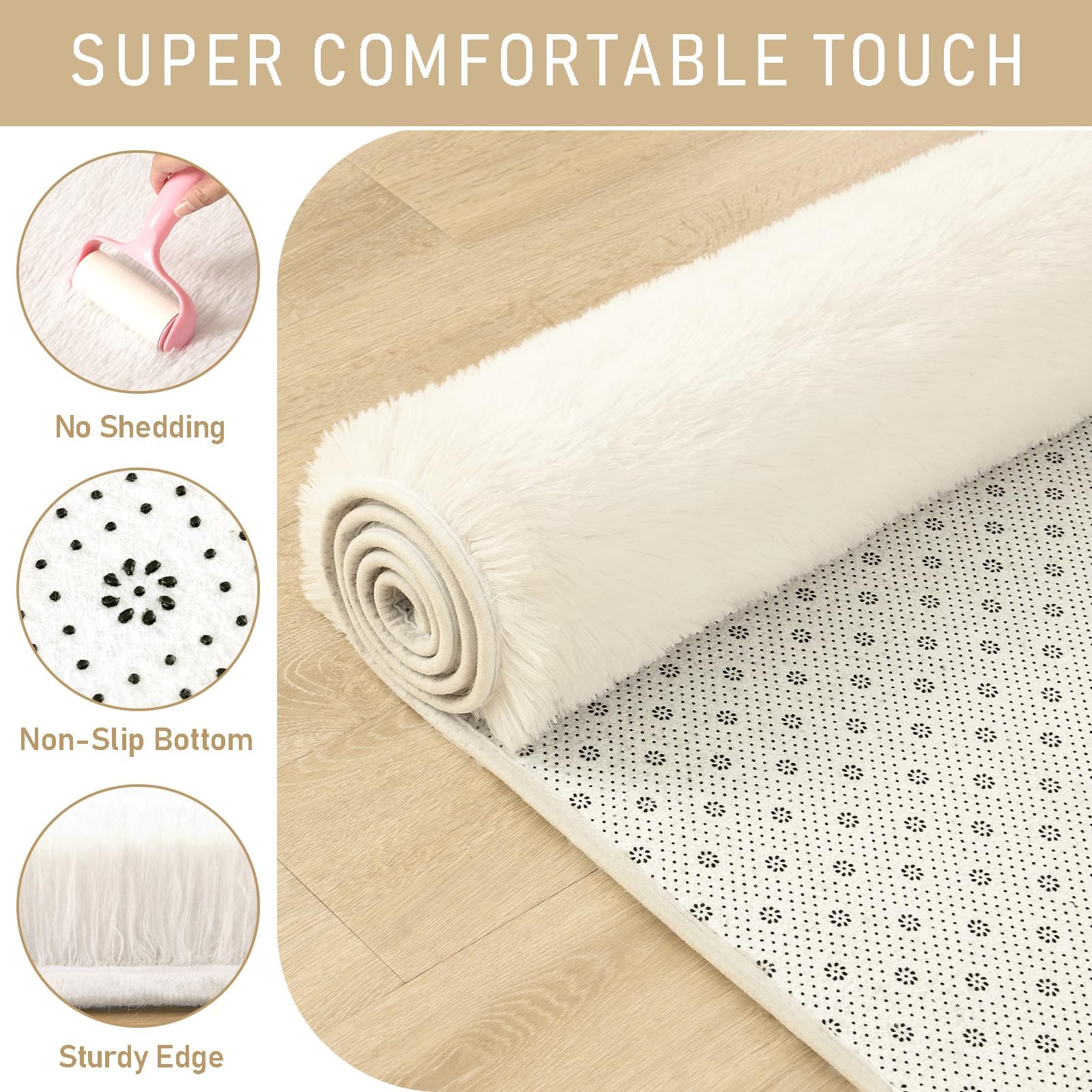 LOCHAS 2x8 Runner Rugs for Hallway, Fluffy Area Rugs for Bedroom, Cream