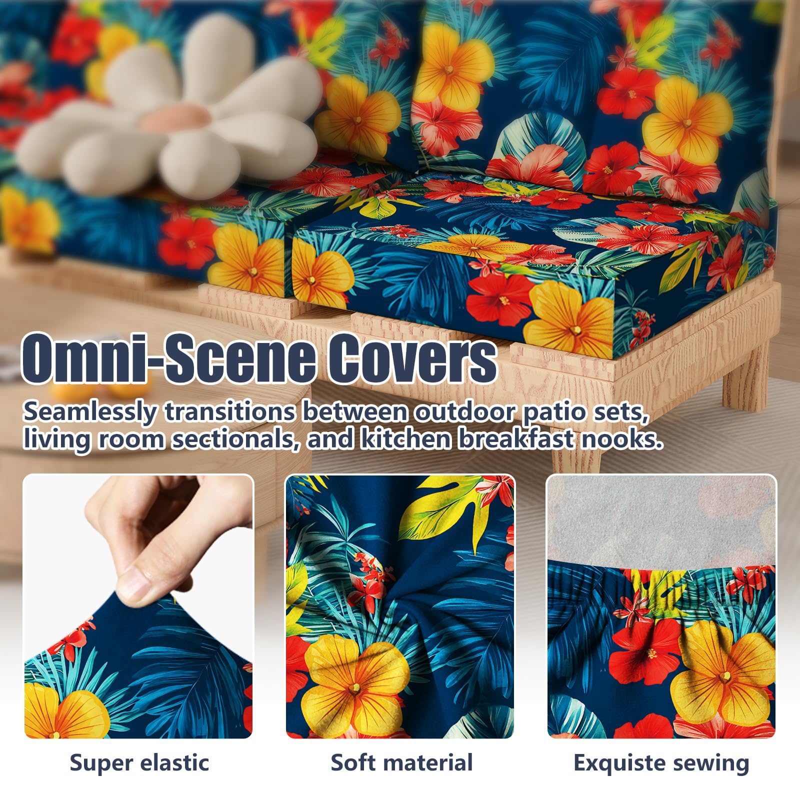 8Pcs Outdoor Cushion Covers, Stretch Patio Furniture Couch Chair Slipcovers